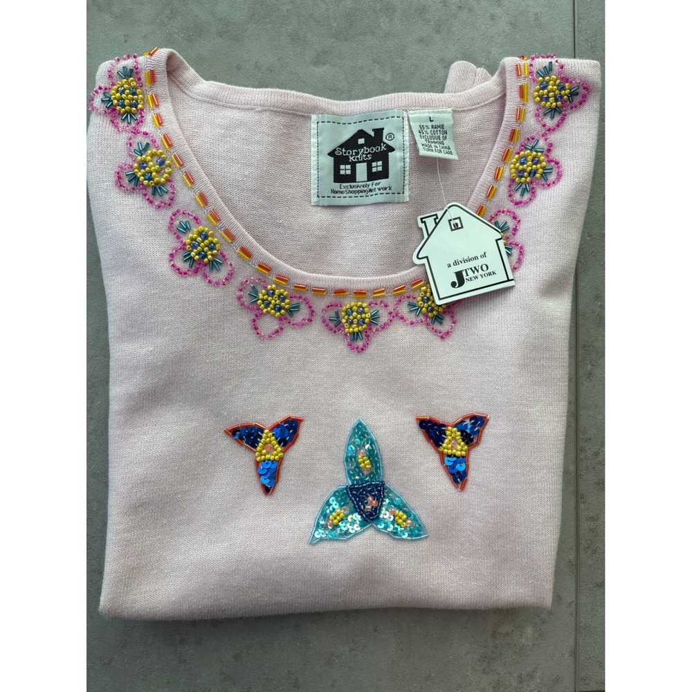 Storybook Knits Pink Beaded Sequins Floral Sleeveless Cottagecore Top NWT Size L - Picture 9 of 9